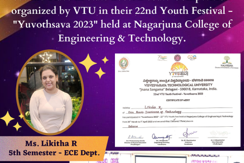 Likitha R of 5th Sem - ECE Dept