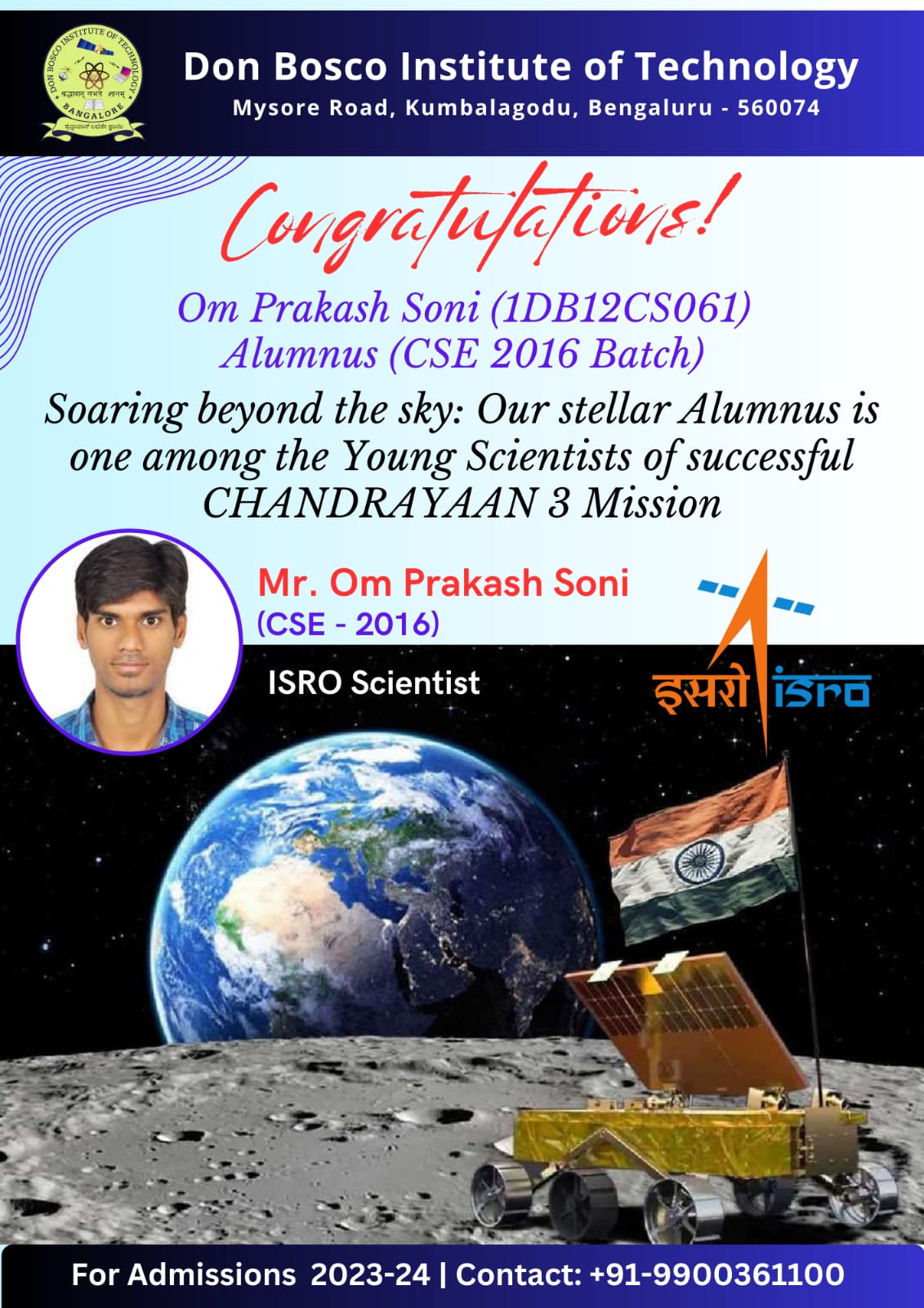 Mr. Om Prakash Soni (Alumnus - CSE 2016 Batch) - ISRO Scientist