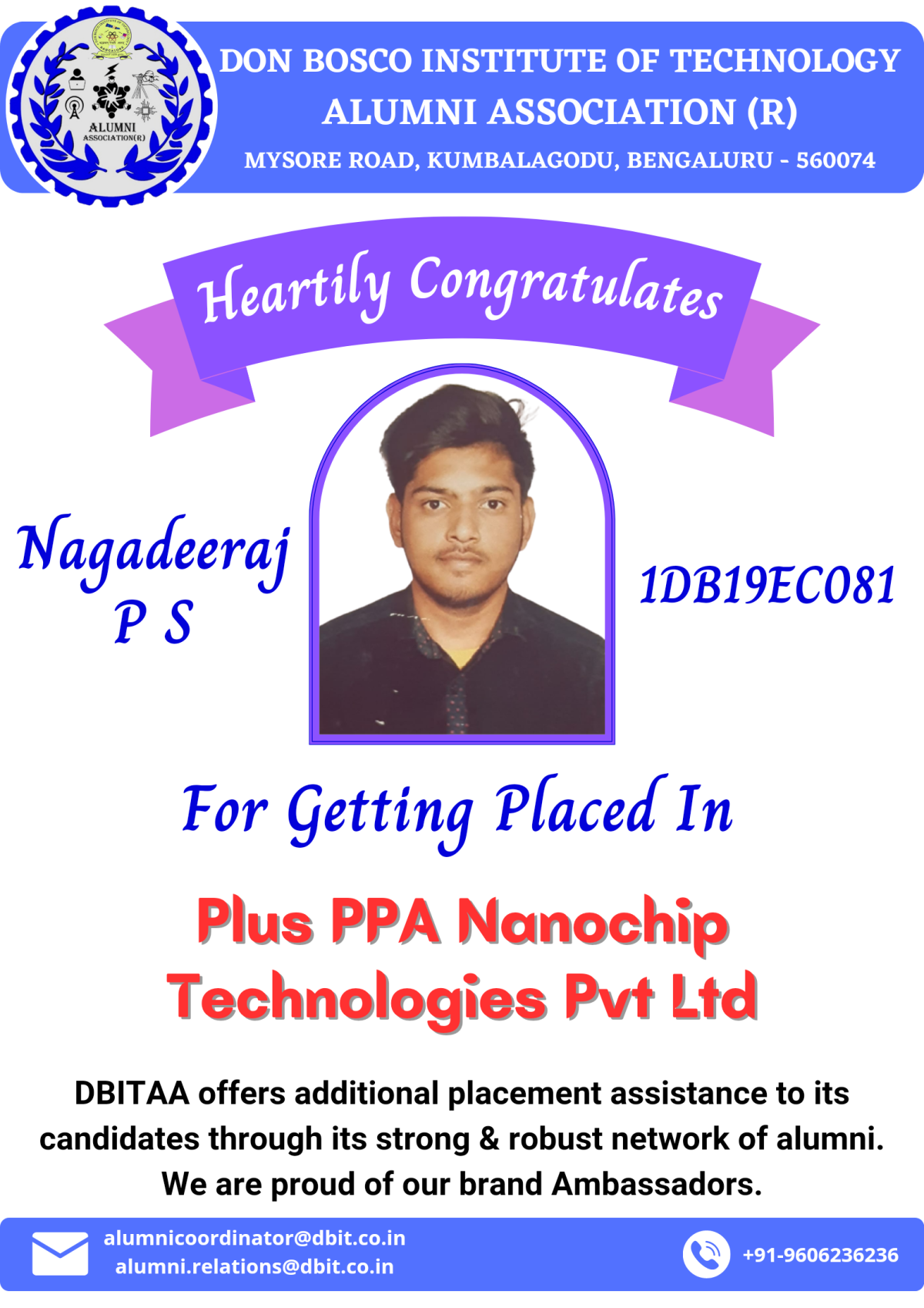 Nagadeeraj P S (ECE, 2023 Batch) - Placed in Plus PPA Nanochip Technologies