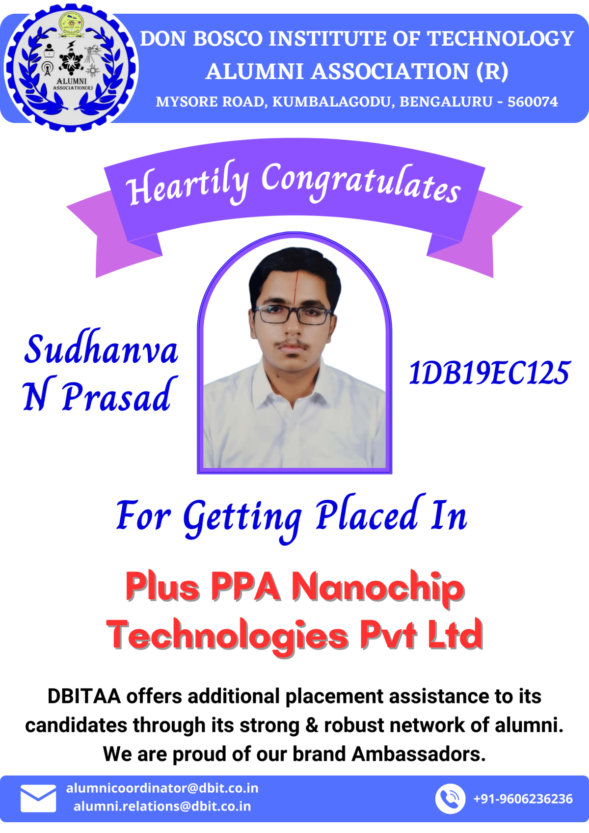 Sudhanva N Prasad (ECE, 2023 Batch) - Placed in Plus PPA Nanochip Technologies