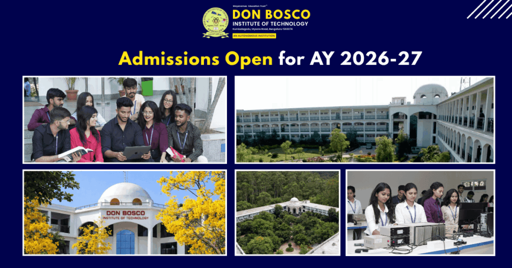 Don Bosco Institute of Technology (DBIT) Bengaluru Engineering College Admissions open for AY 2026-27 featuring campus infrastructure and student life.